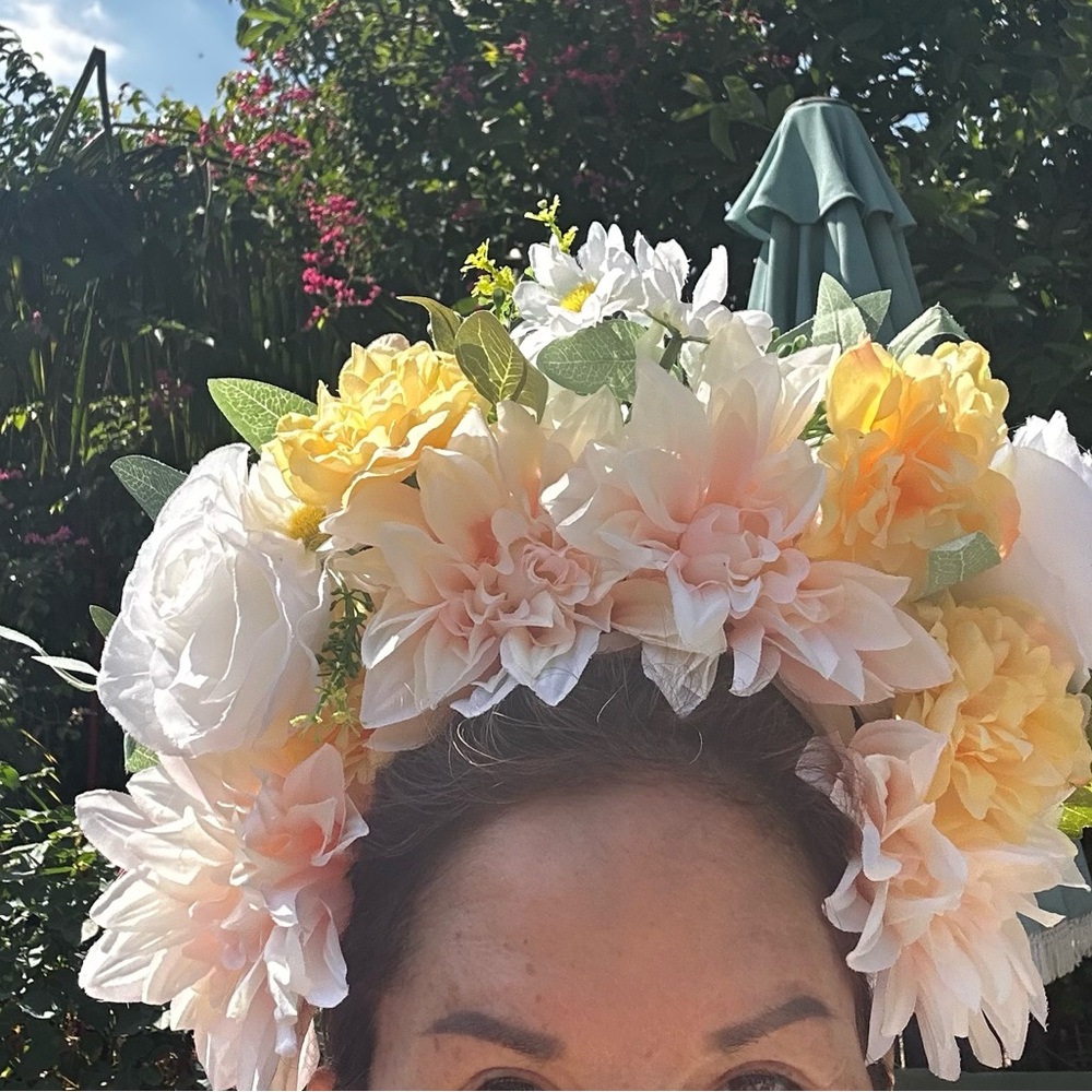 Floral Crown Headband in White, Yellow, and Pink
